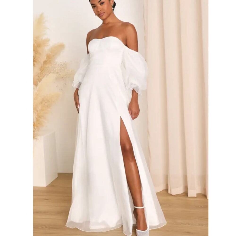NWT Lulus True Excellence White Bustier Off The Shoulder‎ Gown Size XL